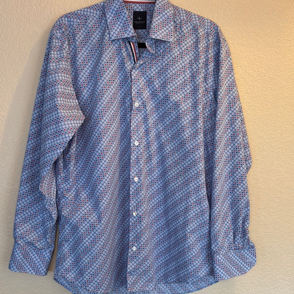 Tailorbyrd Blue and Red Casual Button Down Shirt